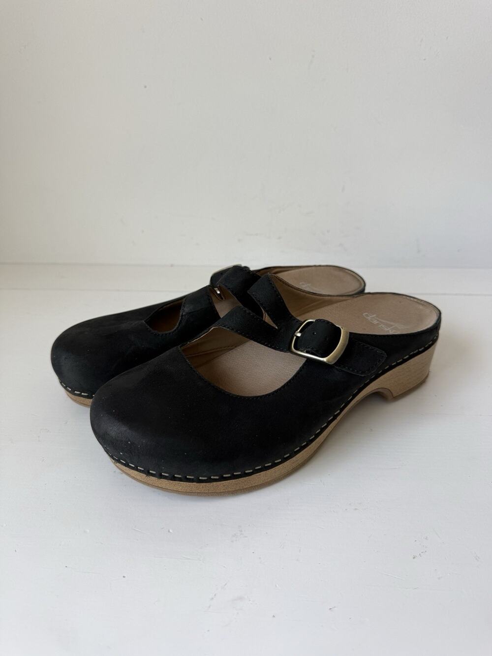Dansko Britney Mules Mary Jane Black Nubuck EU 38 auS 7.5-8 Clogs Nursing Shoes